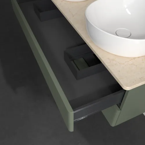 Bild von VILLEROY BOCH Antao Waschbeckenunterschrank, 2 Auszüge, 1200 x 360 x 500 mm, Front mit Struktur, Leaf Green Matt Lacquer / Botticino #K24153HL
