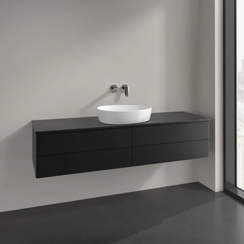 Obrázek VILLEROY BOCH Antao Vanity unit, 4 pull-out compartments, 1600 x 360 x 500 mm, Front without structure, Black Matt Lacquer / Black Matt Lacquer #K25010PD