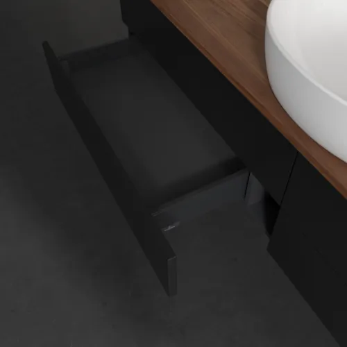 Bild von VILLEROY BOCH Antao Waschbeckenunterschrank, 4 Auszüge, 1600 x 360 x 500 mm, Front ohne Struktur, Black Matt Lacquer / Warm Walnut #K25012PD