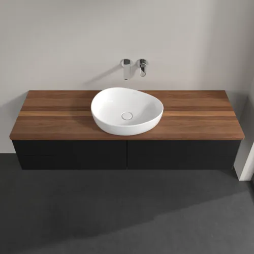 Bild von VILLEROY BOCH Antao Waschbeckenunterschrank, 4 Auszüge, 1600 x 360 x 500 mm, Front ohne Struktur, Black Matt Lacquer / Warm Walnut #K25012PD
