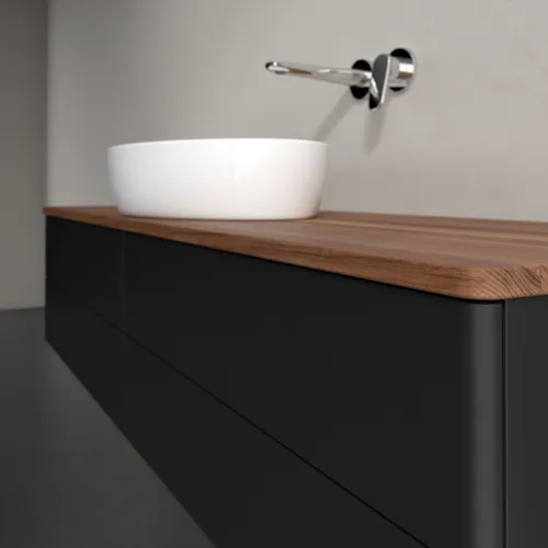 Bild von VILLEROY BOCH Antao Waschbeckenunterschrank, 4 Auszüge, 1600 x 360 x 500 mm, Front ohne Struktur, Black Matt Lacquer / Warm Walnut #K25012PD