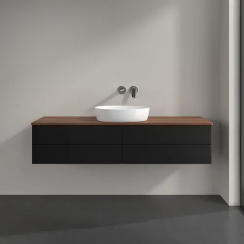 Bild von VILLEROY BOCH Antao Waschbeckenunterschrank, 4 Auszüge, 1600 x 360 x 500 mm, Front ohne Struktur, Black Matt Lacquer / Warm Walnut #K25012PD