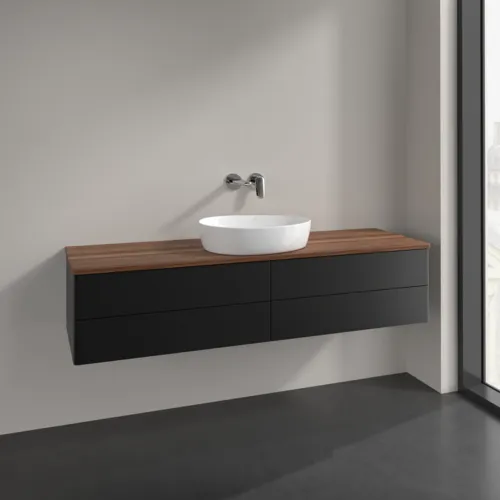 Bild von VILLEROY BOCH Antao Waschbeckenunterschrank, 4 Auszüge, 1600 x 360 x 500 mm, Front ohne Struktur, Black Matt Lacquer / Warm Walnut #K25012PD