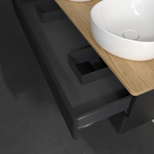 Bild von VILLEROY BOCH Antao Waschbeckenunterschrank, 2 Auszüge, 1200 x 360 x 500 mm, Front mit Struktur, Black Matt Lacquer / Honey Oak #K24151PD