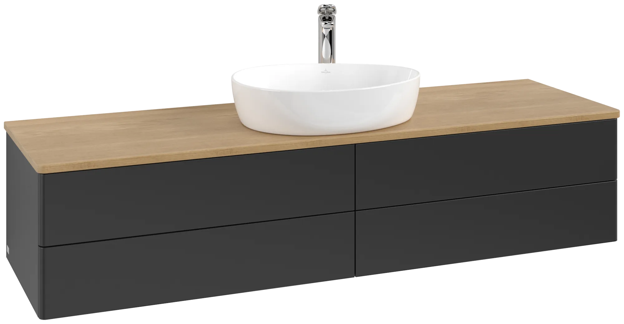 Bild von VILLEROY BOCH Antao Waschbeckenunterschrank, 4 Auszüge, 1600 x 360 x 500 mm, Front ohne Struktur, Black Matt Lacquer / Honey Oak #K25051PD