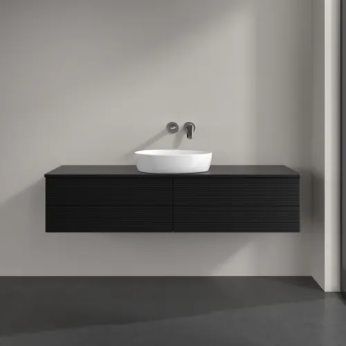 Bild von VILLEROY BOCH Antao Waschbeckenunterschrank, 4 Auszüge, 1600 x 360 x 500 mm, Front mit Struktur, Black Matt Lacquer / Black Matt Lacquer #K25110PD