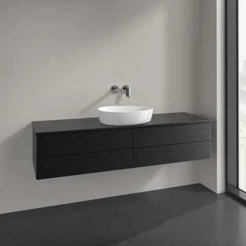 Bild von VILLEROY BOCH Antao Waschbeckenunterschrank, 4 Auszüge, 1600 x 360 x 500 mm, Front mit Struktur, Black Matt Lacquer / Black Matt Lacquer #K25110PD