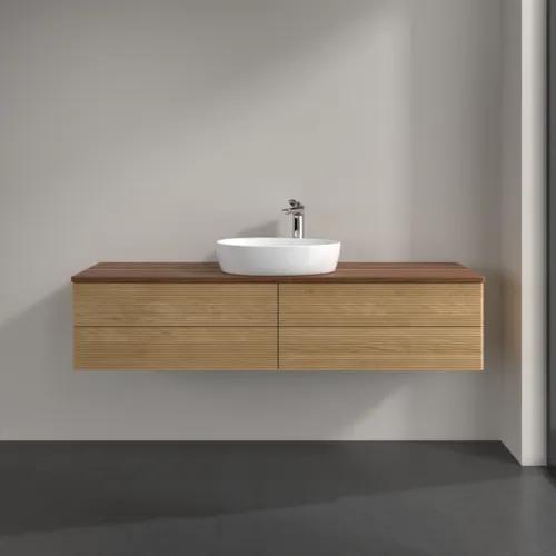 Bild von VILLEROY BOCH Antao Waschbeckenunterschrank, 4 Auszüge, 1600 x 360 x 500 mm, Front mit Struktur, Honey Oak / Warm Walnut #K25152HN