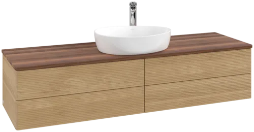 Bild von VILLEROY BOCH Antao Waschbeckenunterschrank, 4 Auszüge, 1600 x 360 x 500 mm, Front mit Struktur, Honey Oak / Warm Walnut #K25152HN