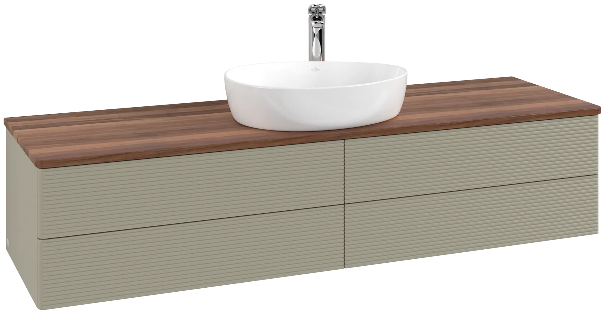 Bild von VILLEROY BOCH Antao Waschbeckenunterschrank, 4 Auszüge, 1600 x 360 x 500 mm, Front mit Struktur, Stone Grey Matt Lacquer / Warm Walnut #K25152HK