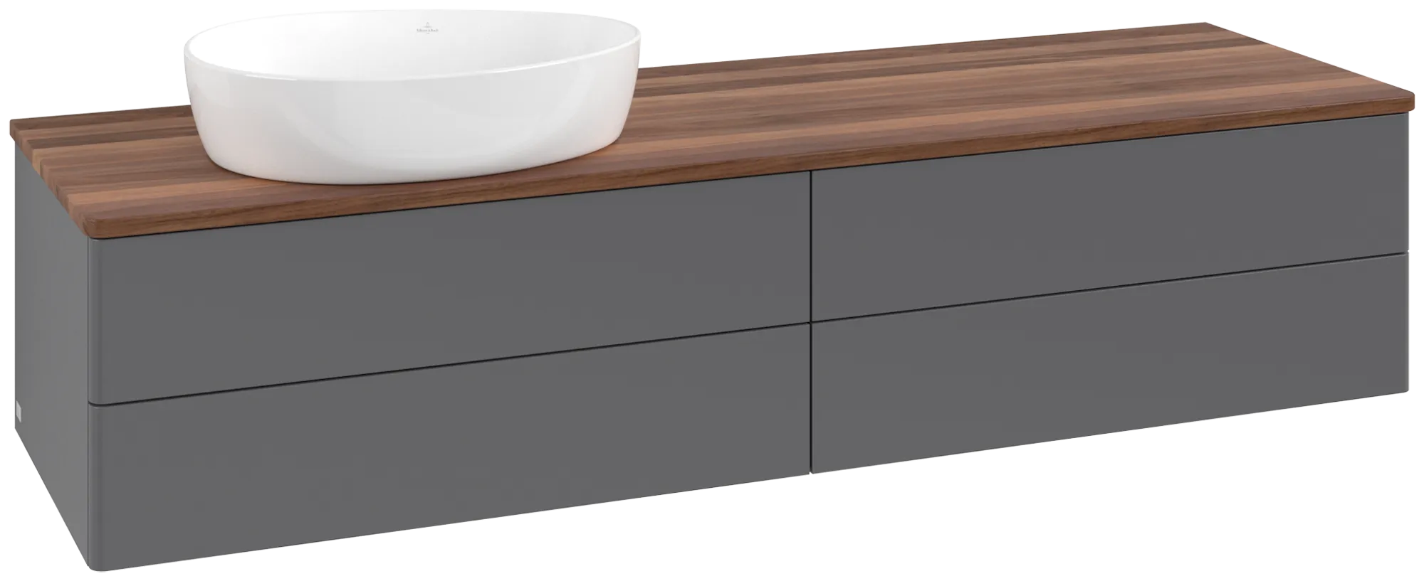 Bild von VILLEROY BOCH Antao Waschbeckenunterschrank, 4 Auszüge, 1600 x 360 x 500 mm, Front ohne Struktur, Anthracite Matt Lacquer / Warm Walnut #K26012GK
