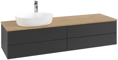 Picture of VILLEROY BOCH Antao Vanity unit, 4 pull-out compartments, 1600 x 360 x 500 mm, Front with grain texture, Black Matt Lacquer / Honey Oak #K26151PD