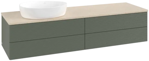 Obrázek VILLEROY BOCH Antao Vanity unit, 4 pull-out compartments, 1600 x 360 x 500 mm, Front with grain texture, Leaf Green Matt Lacquer / Botticino #K26113HL