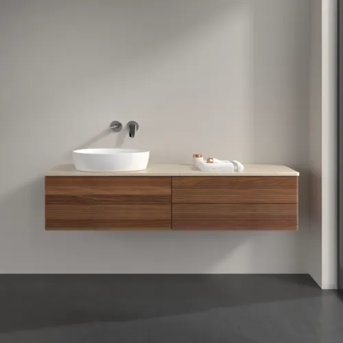 Bild von VILLEROY BOCH Antao Waschbeckenunterschrank, 4 Auszüge, 1600 x 360 x 500 mm, Front mit Struktur, Warm Walnut / Botticino #K26113HM