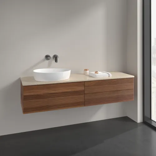 Bild von VILLEROY BOCH Antao Waschbeckenunterschrank, 4 Auszüge, 1600 x 360 x 500 mm, Front mit Struktur, Warm Walnut / Botticino #K26113HM