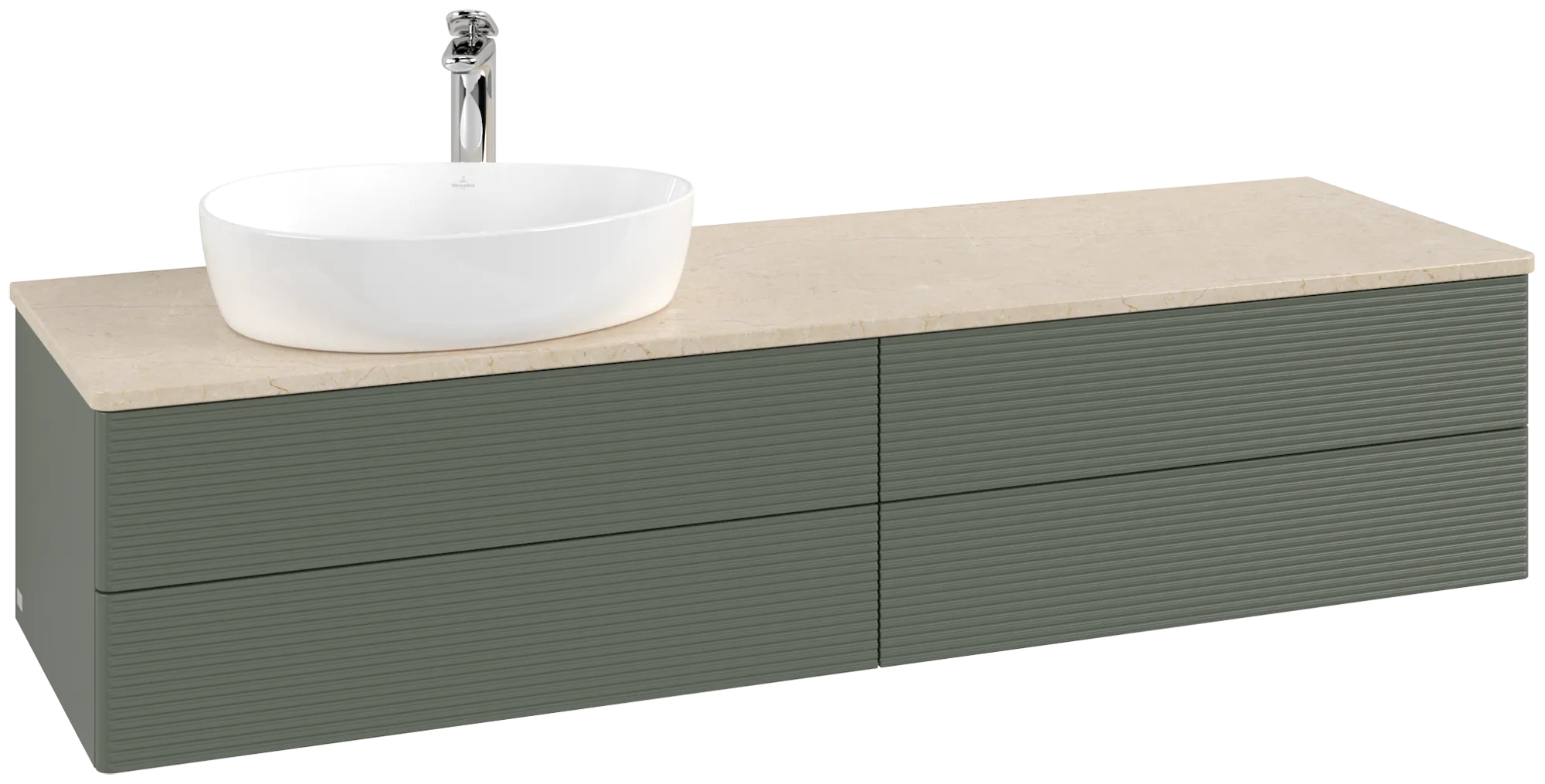 Bild von VILLEROY BOCH Antao Waschbeckenunterschrank, 4 Auszüge, 1600 x 360 x 500 mm, Front mit Struktur, Leaf Green Matt Lacquer / Botticino #K26153HL