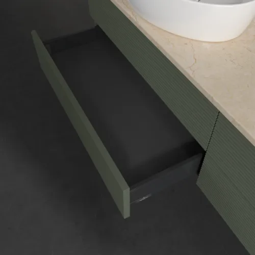 Bild von VILLEROY BOCH Antao Waschbeckenunterschrank, 4 Auszüge, 1600 x 360 x 500 mm, Front mit Struktur, Leaf Green Matt Lacquer / Botticino #K26153HL