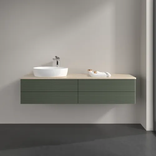 Bild von VILLEROY BOCH Antao Waschbeckenunterschrank, 4 Auszüge, 1600 x 360 x 500 mm, Front mit Struktur, Leaf Green Matt Lacquer / Botticino #K26153HL