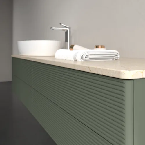 Bild von VILLEROY BOCH Antao Waschbeckenunterschrank, 4 Auszüge, 1600 x 360 x 500 mm, Front mit Struktur, Leaf Green Matt Lacquer / Botticino #K26153HL