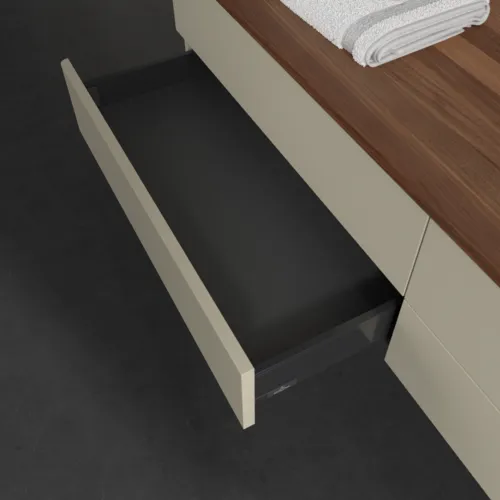 Obrázek VILLEROY BOCH Antao Vanity unit, 4 pull-out compartments, 1600 x 360 x 500 mm, Front without structure, Silk Grey Matt Lacquer / Warm Walnut #K27012HJ
