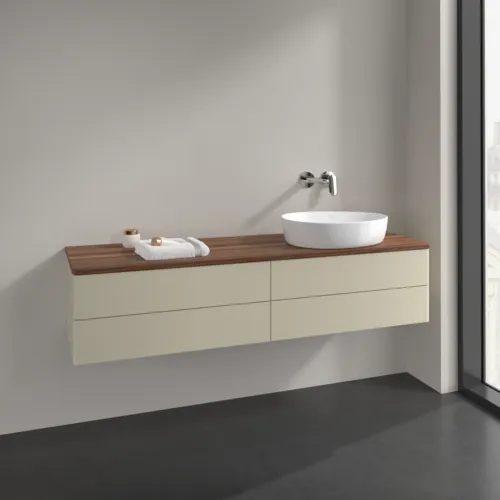 Obrázek VILLEROY BOCH Antao Vanity unit, 4 pull-out compartments, 1600 x 360 x 500 mm, Front without structure, Silk Grey Matt Lacquer / Warm Walnut #K27012HJ