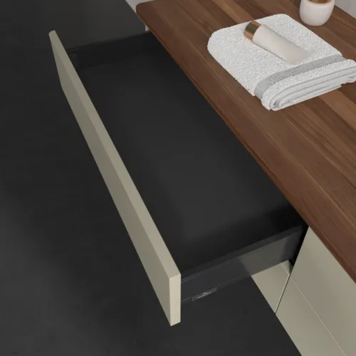 Obrázek VILLEROY BOCH Antao Vanity unit, 4 pull-out compartments, 1600 x 360 x 500 mm, Front without structure, Silk Grey Matt Lacquer / Warm Walnut #K27012HJ