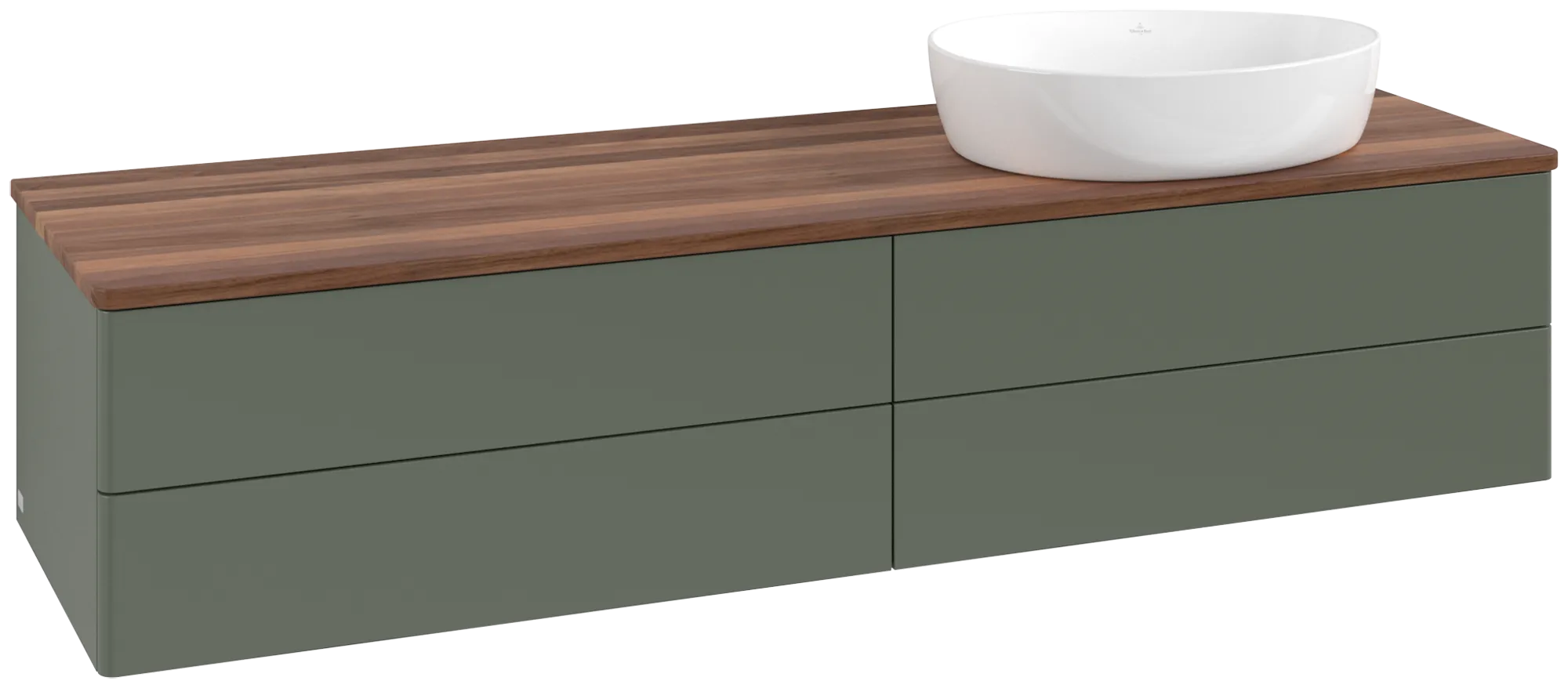 Bild von VILLEROY BOCH Antao Waschbeckenunterschrank, 4 Auszüge, 1600 x 360 x 500 mm, Front ohne Struktur, Leaf Green Matt Lacquer / Warm Walnut #K27012HL