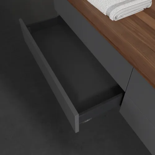 Bild von VILLEROY BOCH Antao Waschbeckenunterschrank, 4 Auszüge, 1600 x 360 x 500 mm, Front ohne Struktur, Anthracite Matt Lacquer / Warm Walnut #K27052GK