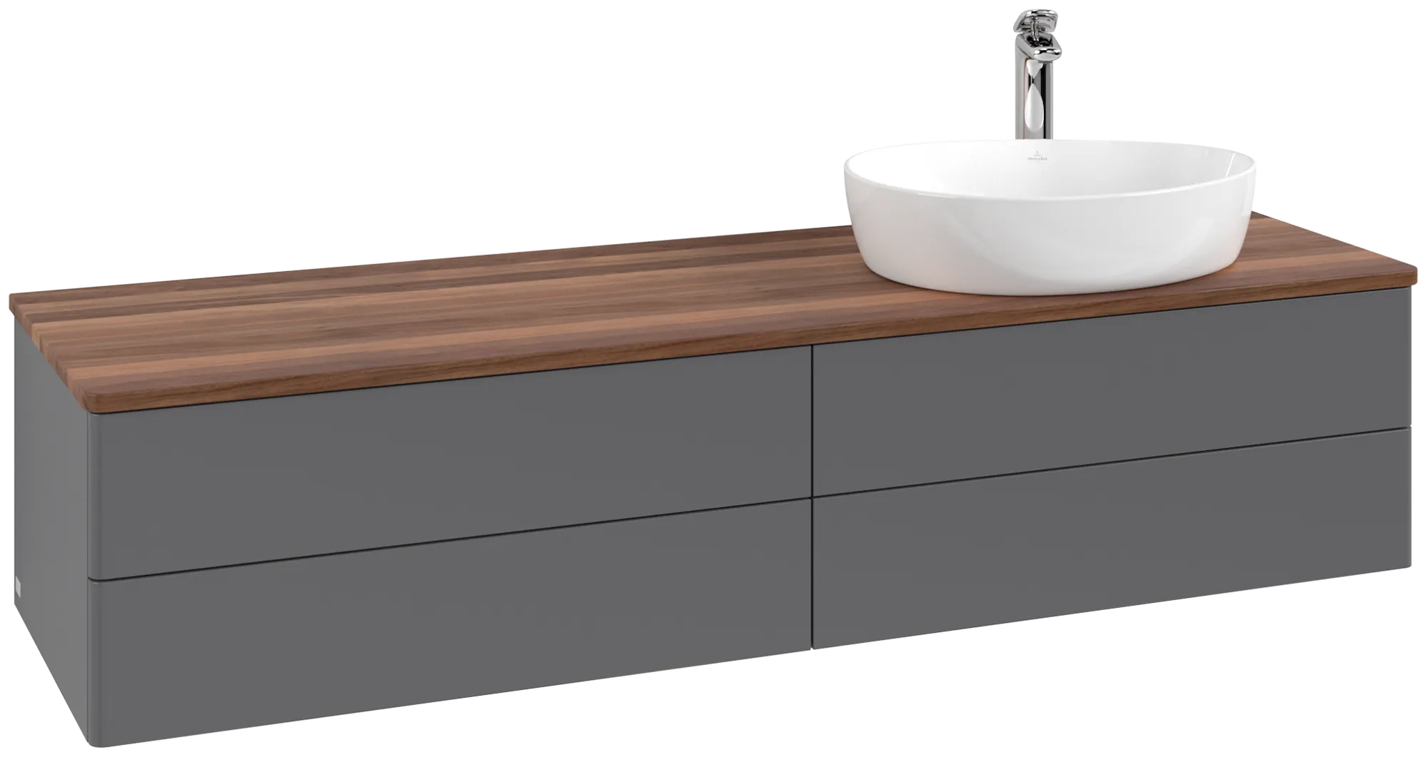 Obrázek VILLEROY BOCH Antao Vanity unit, 4 pull-out compartments, 1600 x 360 x 500 mm, Front without structure, Anthracite Matt Lacquer / Warm Walnut #K27052GK