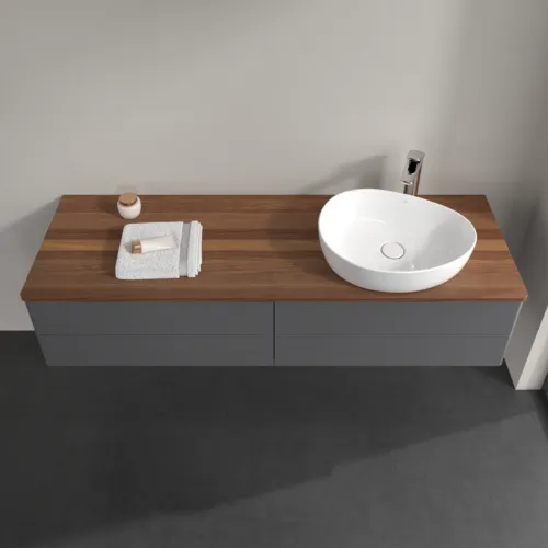 Bild von VILLEROY BOCH Antao Waschbeckenunterschrank, 4 Auszüge, 1600 x 360 x 500 mm, Front ohne Struktur, Anthracite Matt Lacquer / Warm Walnut #K27052GK