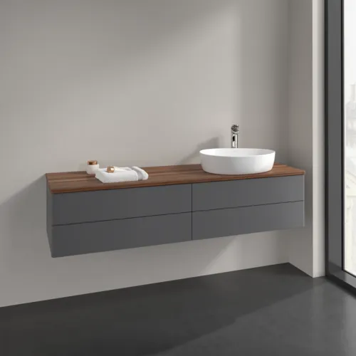 Bild von VILLEROY BOCH Antao Waschbeckenunterschrank, 4 Auszüge, 1600 x 360 x 500 mm, Front ohne Struktur, Anthracite Matt Lacquer / Warm Walnut #K27052GK