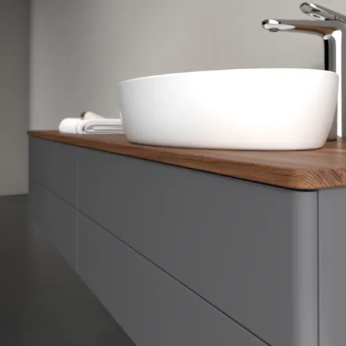 Bild von VILLEROY BOCH Antao Waschbeckenunterschrank, 4 Auszüge, 1600 x 360 x 500 mm, Front ohne Struktur, Anthracite Matt Lacquer / Warm Walnut #K27052GK