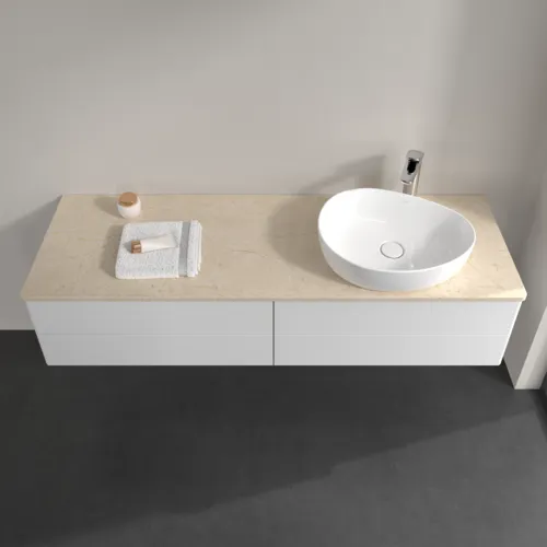 Picture of VILLEROY BOCH Antao Vanity unit, 4 pull-out compartments, 1600 x 360 x 500 mm, Front without structure, Glossy White Lacquer / Botticino #K27053GF