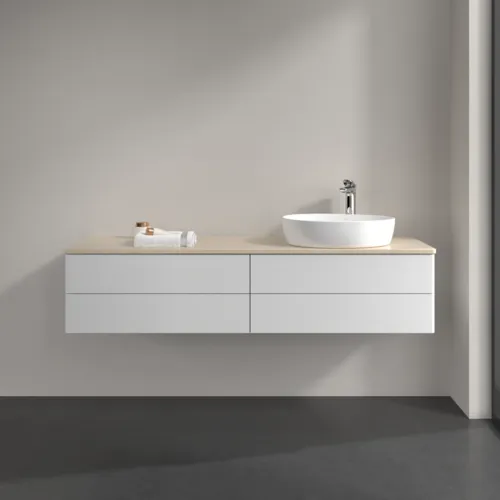 Picture of VILLEROY BOCH Antao Vanity unit, 4 pull-out compartments, 1600 x 360 x 500 mm, Front without structure, Glossy White Lacquer / Botticino #K27053GF