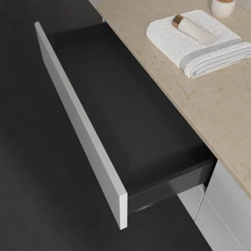 Picture of VILLEROY BOCH Antao Vanity unit, 4 pull-out compartments, 1600 x 360 x 500 mm, Front without structure, Glossy White Lacquer / Botticino #K27053GF