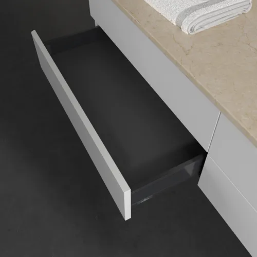 Picture of VILLEROY BOCH Antao Vanity unit, 4 pull-out compartments, 1600 x 360 x 500 mm, Front without structure, Glossy White Lacquer / Botticino #K27053GF