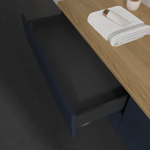 Bild von VILLEROY BOCH Antao Waschbeckenunterschrank, 4 Auszüge, 1600 x 360 x 500 mm, Front mit Struktur, Midnight Blue Matt Lacquer / Honey Oak #K27151HG