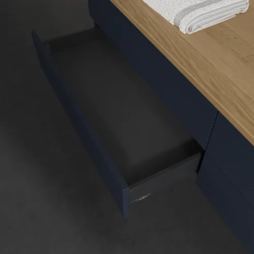 Bild von VILLEROY BOCH Antao Waschbeckenunterschrank, 4 Auszüge, 1600 x 360 x 500 mm, Front mit Struktur, Midnight Blue Matt Lacquer / Honey Oak #K27151HG