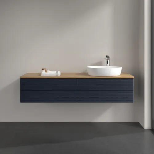 Bild von VILLEROY BOCH Antao Waschbeckenunterschrank, 4 Auszüge, 1600 x 360 x 500 mm, Front mit Struktur, Midnight Blue Matt Lacquer / Honey Oak #K27151HG