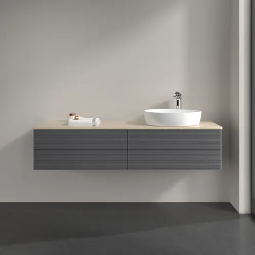 Bild von VILLEROY BOCH Antao Waschbeckenunterschrank, 4 Auszüge, 1600 x 360 x 500 mm, Front mit Struktur, Anthracite Matt Lacquer / Botticino #K27153GK