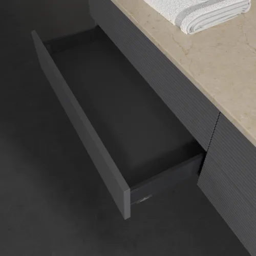 Bild von VILLEROY BOCH Antao Waschbeckenunterschrank, 4 Auszüge, 1600 x 360 x 500 mm, Front mit Struktur, Anthracite Matt Lacquer / Botticino #K27153GK