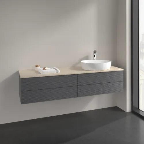 Bild von VILLEROY BOCH Antao Waschbeckenunterschrank, 4 Auszüge, 1600 x 360 x 500 mm, Front mit Struktur, Anthracite Matt Lacquer / Botticino #K27153GK