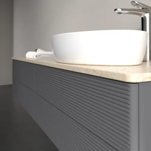 Bild von VILLEROY BOCH Antao Waschbeckenunterschrank, 4 Auszüge, 1600 x 360 x 500 mm, Front mit Struktur, Anthracite Matt Lacquer / Botticino #K27153GK