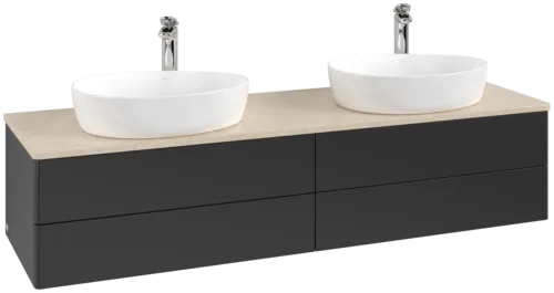 Bild von VILLEROY BOCH Antao Waschbeckenunterschrank, 4 Auszüge, 1600 x 360 x 500 mm, Front ohne Struktur, Black Matt Lacquer / Botticino #K28053PD