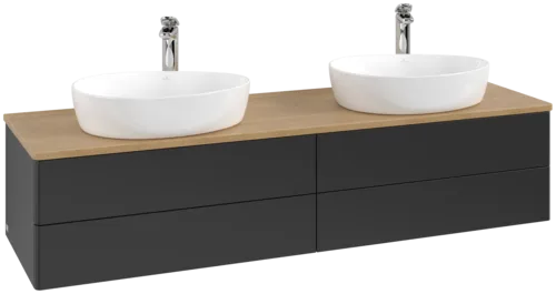 Bild von VILLEROY BOCH Antao Waschbeckenunterschrank, 4 Auszüge, 1600 x 360 x 500 mm, Front ohne Struktur, Black Matt Lacquer / Honey Oak #K28051PD