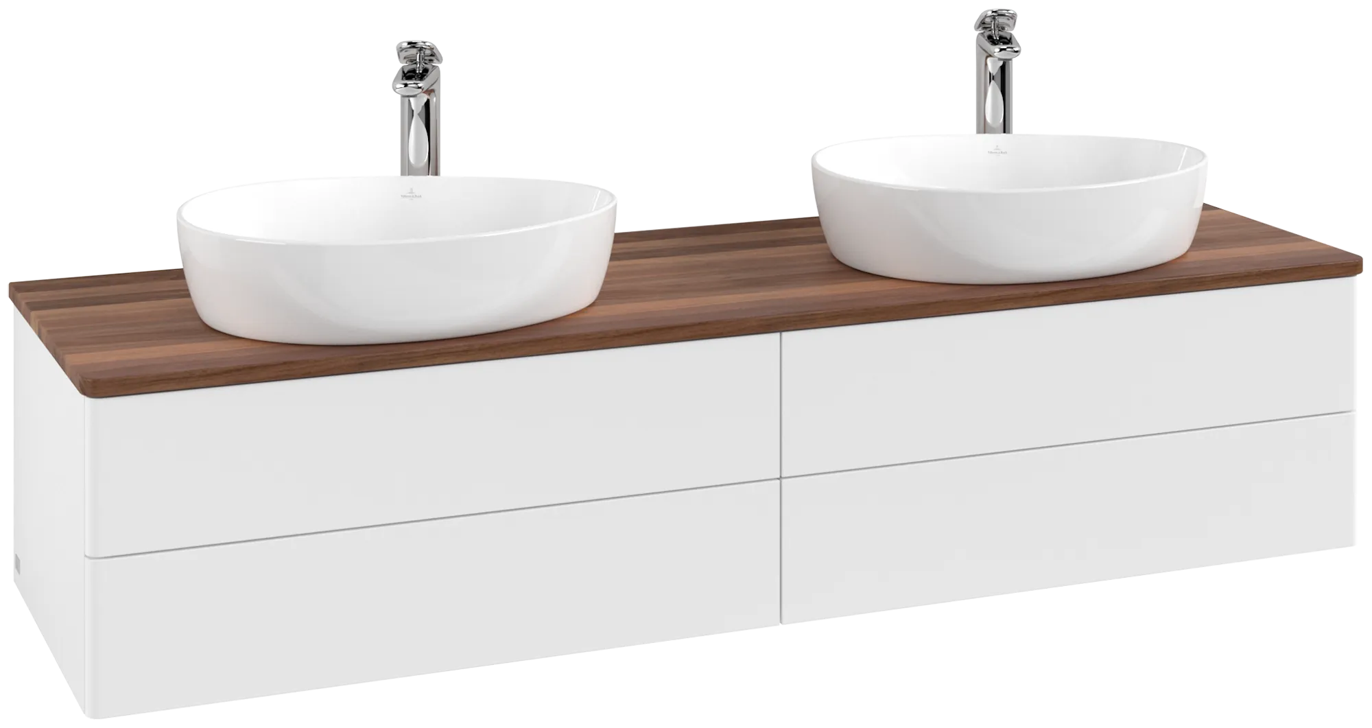 Bild von VILLEROY BOCH Antao Waschbeckenunterschrank, 4 Auszüge, 1600 x 360 x 500 mm, Front ohne Struktur, White Matt Lacquer / Warm Walnut #K28052MT