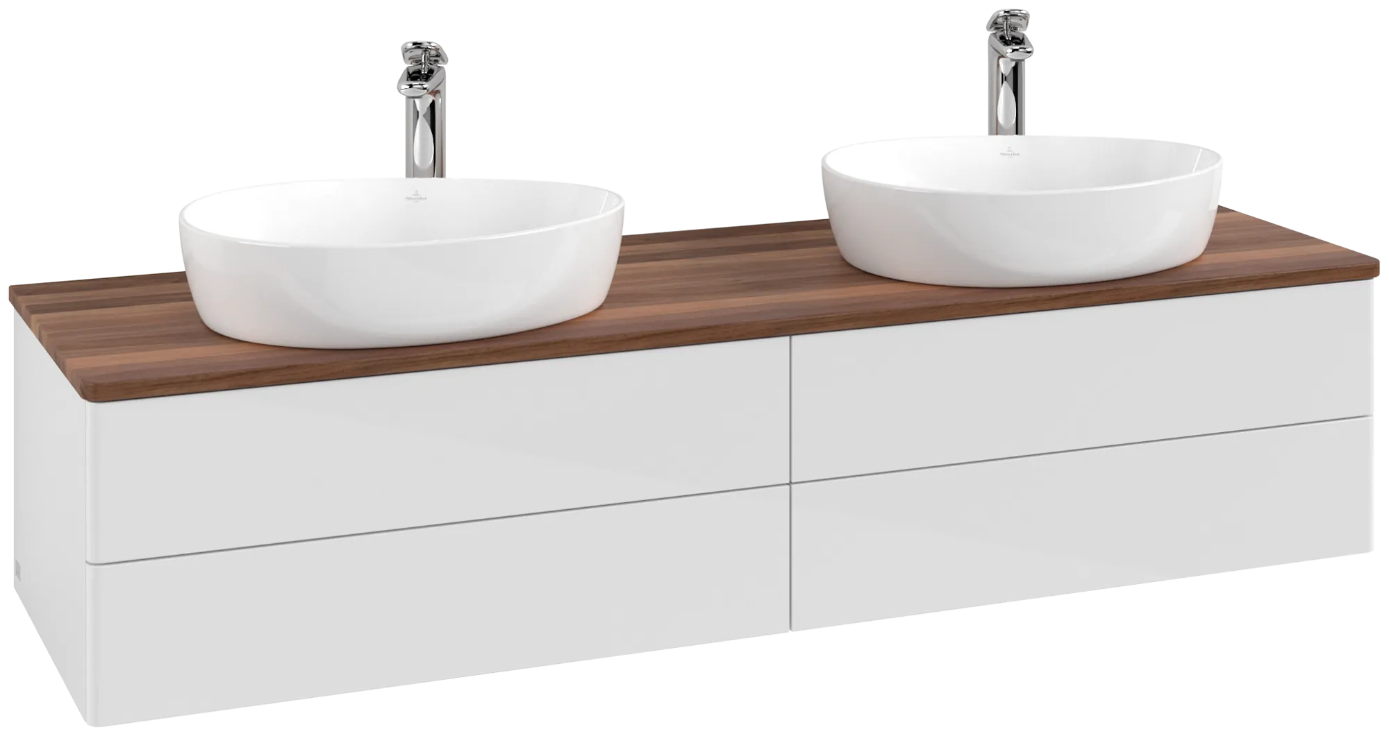 Bild von VILLEROY BOCH Antao Waschbeckenunterschrank, 4 Auszüge, 1600 x 360 x 500 mm, Front ohne Struktur, Glossy White Lacquer / Warm Walnut #K28052GF