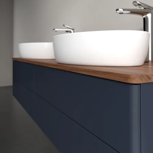 Bild von VILLEROY BOCH Antao Waschbeckenunterschrank, 4 Auszüge, 1600 x 360 x 500 mm, Front ohne Struktur, Midnight Blue Matt Lacquer / Warm Walnut #K28052HG