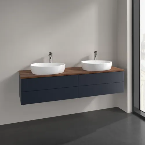 Bild von VILLEROY BOCH Antao Waschbeckenunterschrank, 4 Auszüge, 1600 x 360 x 500 mm, Front ohne Struktur, Midnight Blue Matt Lacquer / Warm Walnut #K28052HG