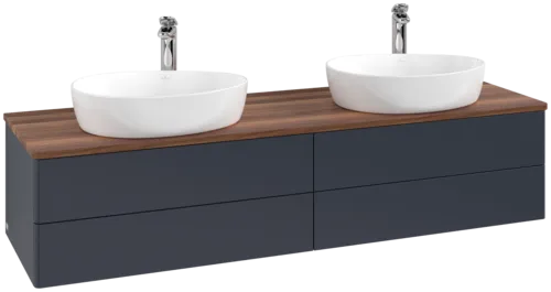 Bild von VILLEROY BOCH Antao Waschbeckenunterschrank, 4 Auszüge, 1600 x 360 x 500 mm, Front ohne Struktur, Midnight Blue Matt Lacquer / Warm Walnut #K28052HG